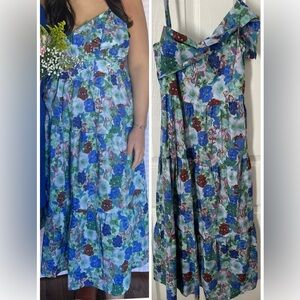 Floral Tiered Maxi Dress in Blue and Green
